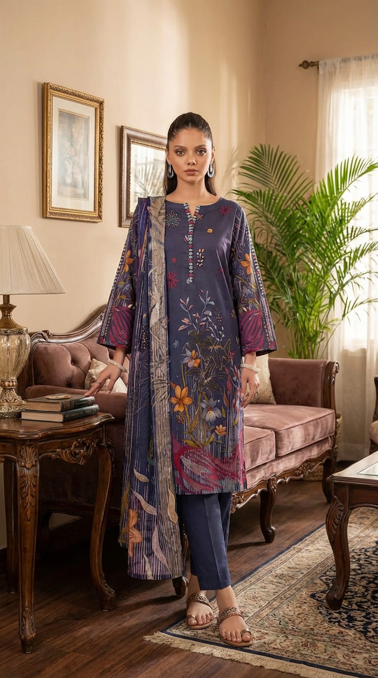 Ghania brand Ladies 3 Piece Lawn Suit – Unstitched – Summer Collection