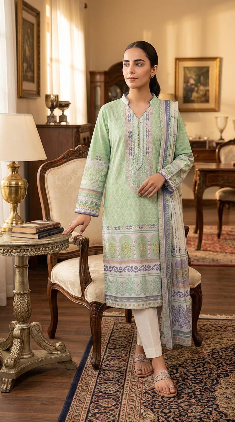 Ghania brand Ladies 3 Piece Lawn Suit – Unstitched – Summer Collection