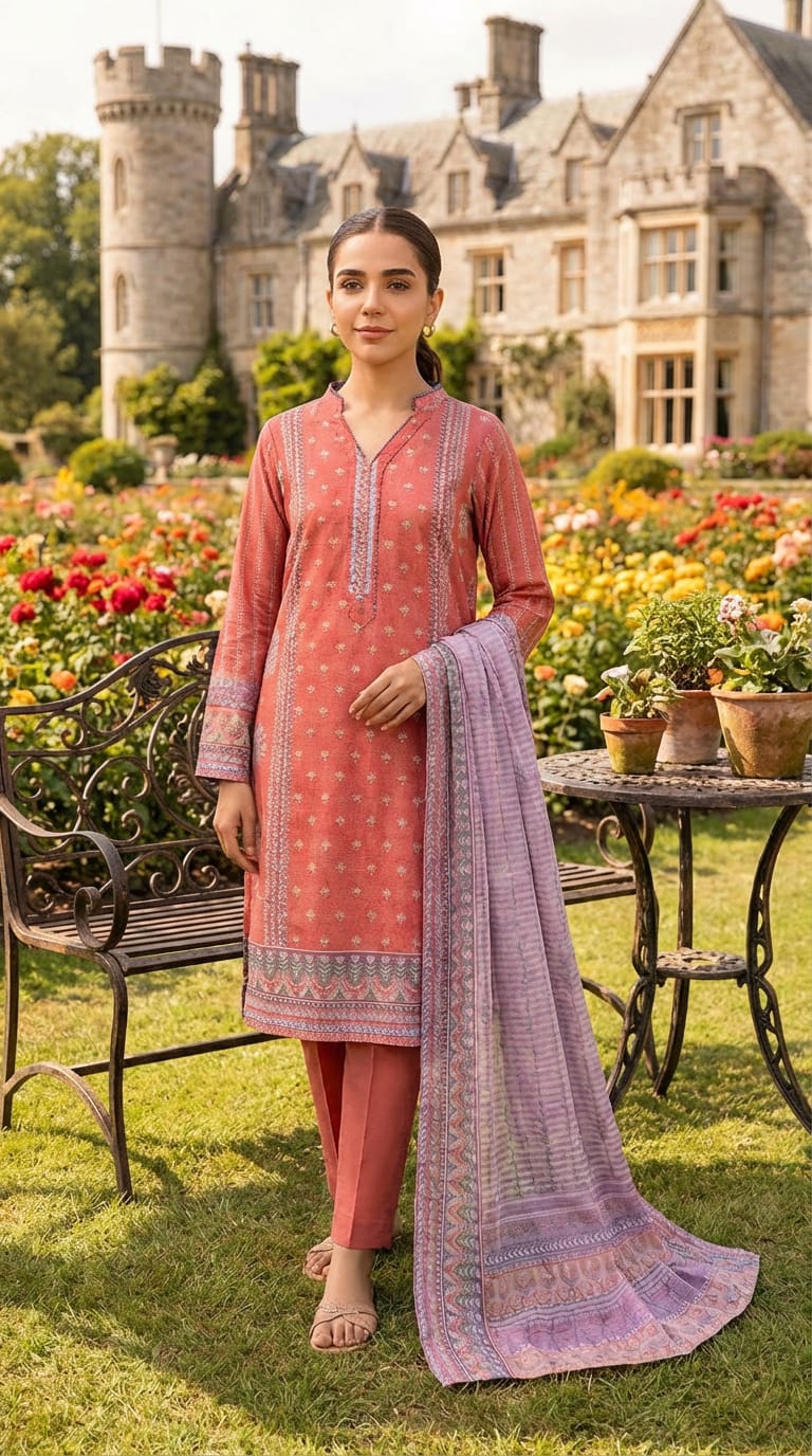 Ghania brand Ladies 3 Piece Lawn Suit – Unstitched – Summer Collection