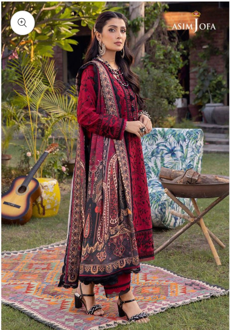ASIM JOFA EMBROIDED LAWN 3PC WITH SOFT SWISS DIAMOND VOIL DUAPATTAv
