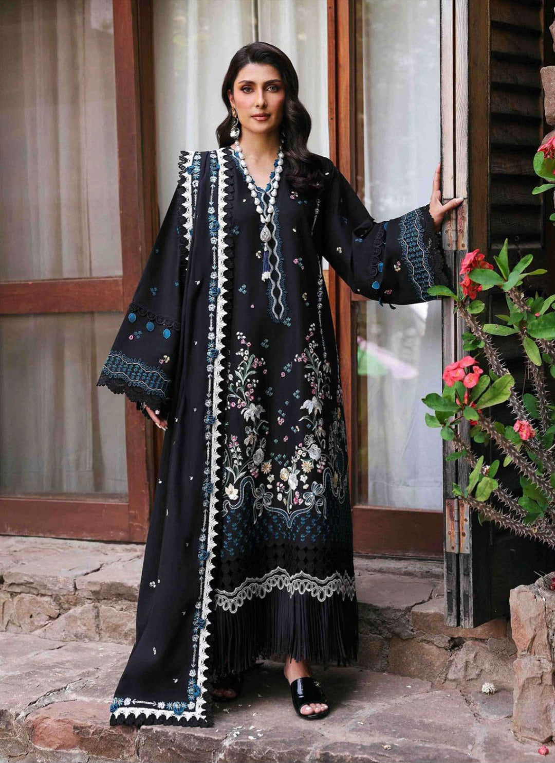 Dhanak-3PC Unstitch Embroidered Shirt with Dhanak Embroidered Dupatta -113
