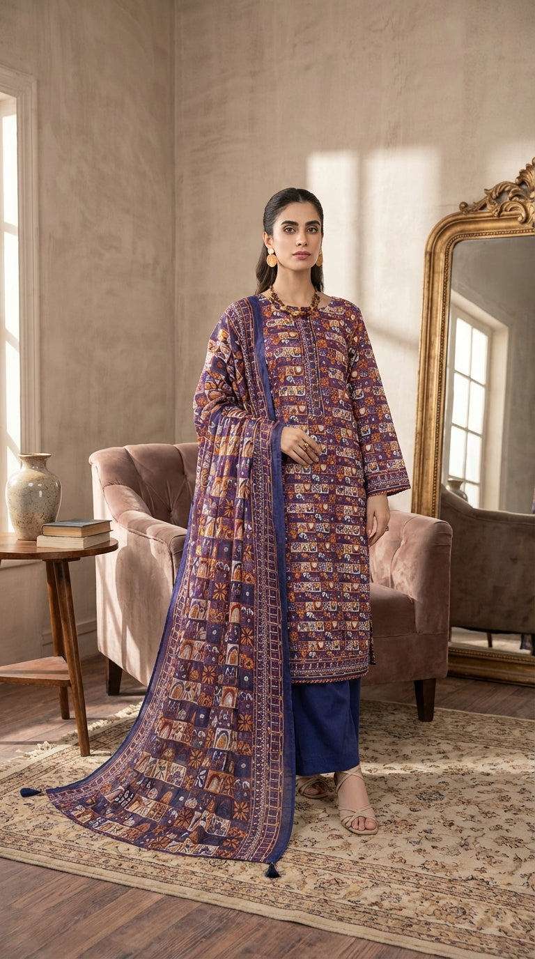 Zesh brand Ladies 3 Piece Lawn Suit – Unstitched – Summer Collection