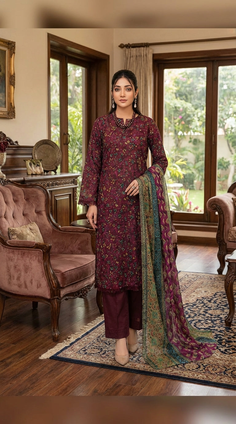 Fizza noor ladies 3 Piece Lawn Suit – Unstitched – Summer Collection