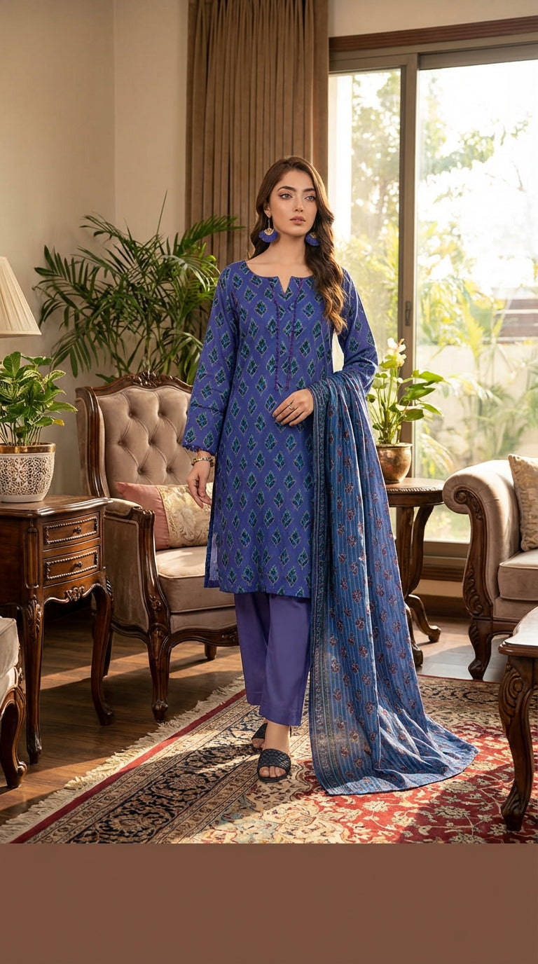 Fizza noor ladies 3 Piece Lawn Suit – Unstitched – Summer Collection