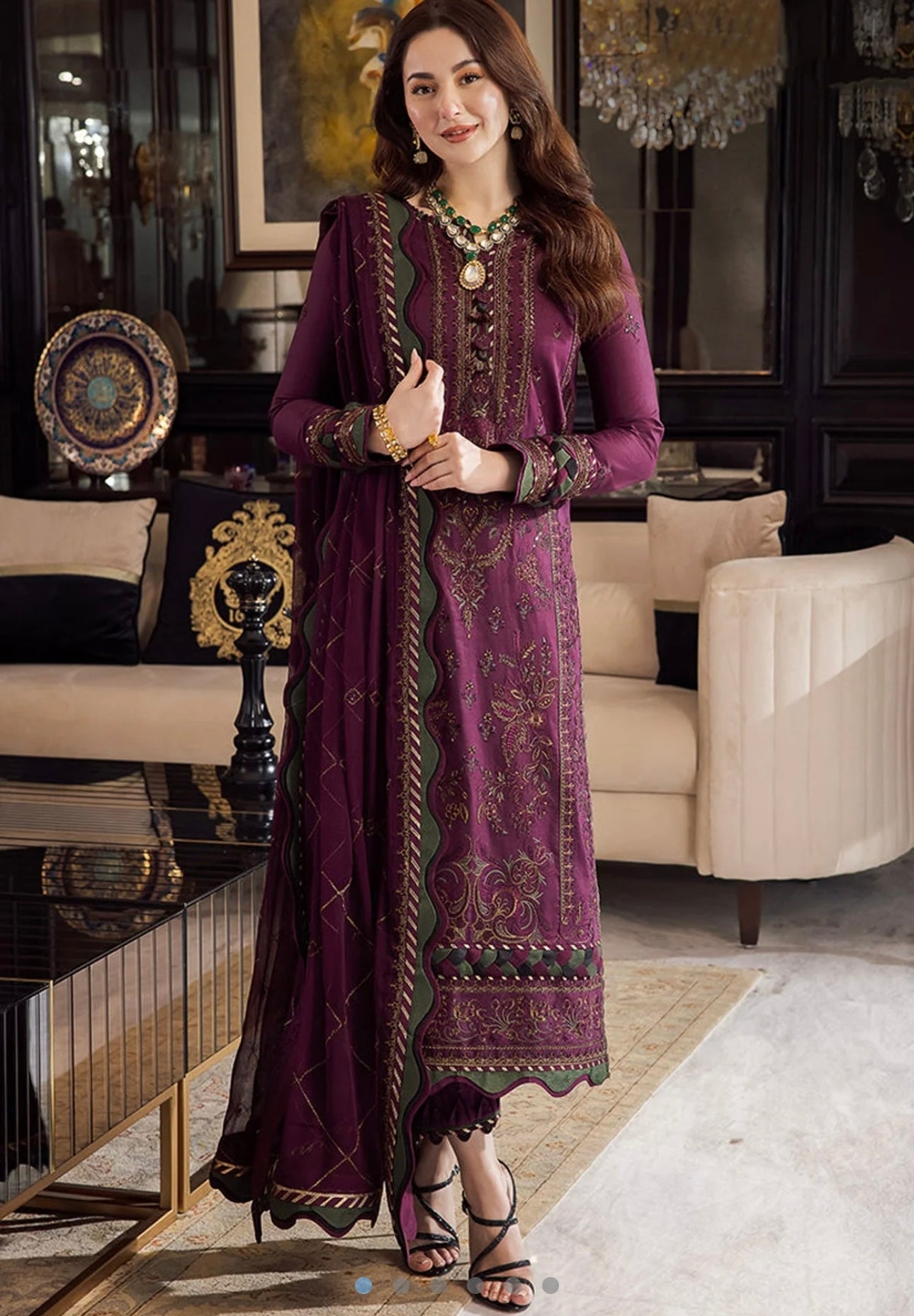 ASIM JOFA-3PC DHANAK EMBROIDERED SHIRT WITH DHANAK EMBROIDERED