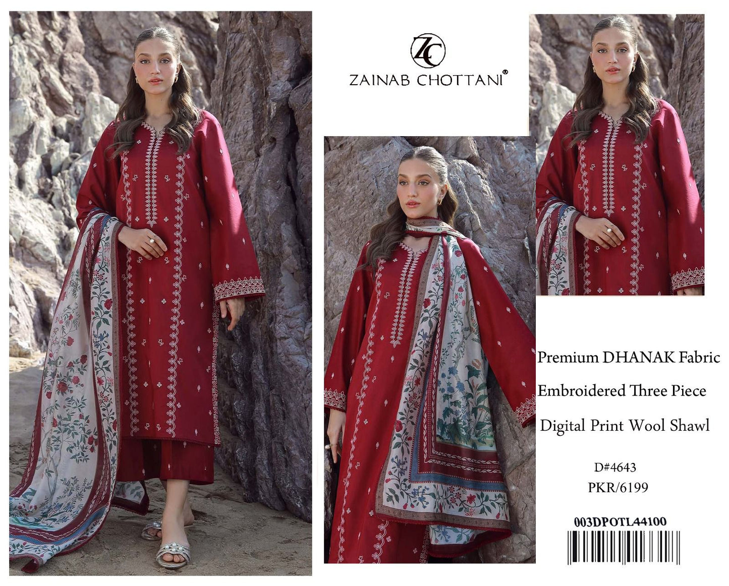 Zainab chotani 3 pc unstitched dhanak fabric