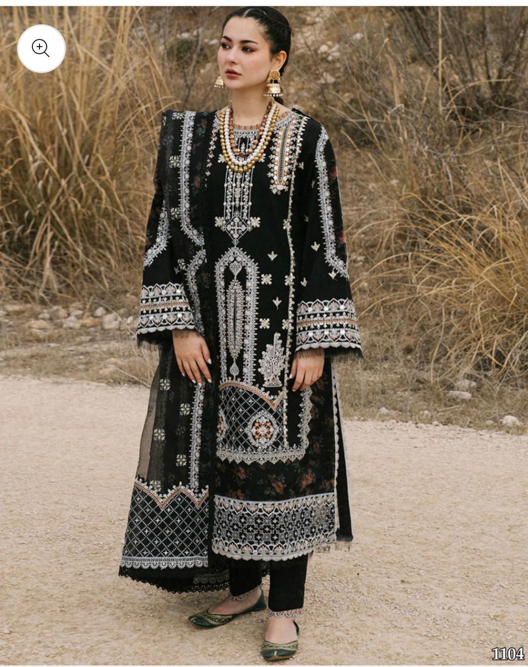 QALAMQAR EMBROIDED LAWN 3PC WITH NET EMBROIDED DUPATTA BIC_1104