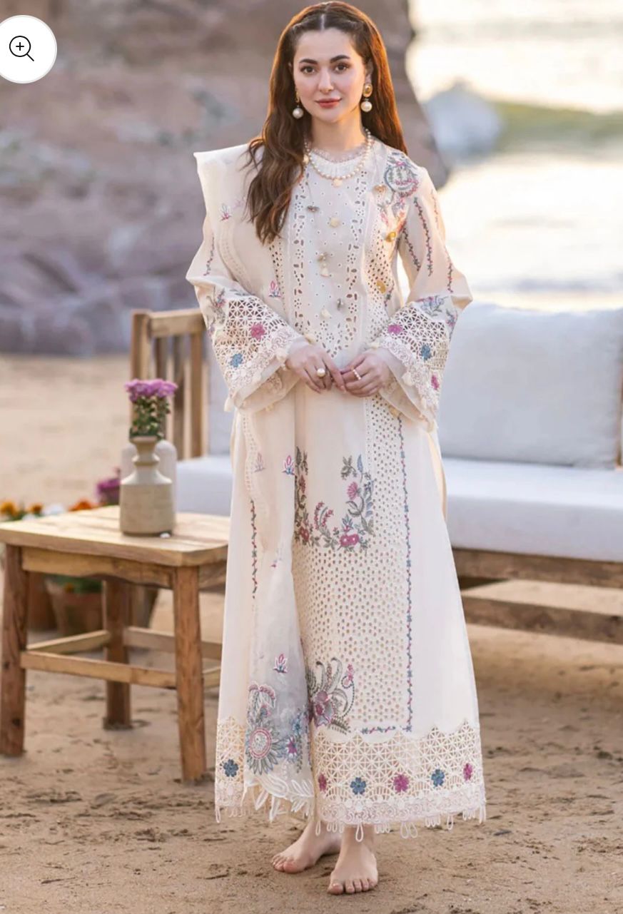 QALAMQAR CHIKENKARI EMBROIDED LAWN 3PC WITH ORGANZA EMBROIDED DUPATTA WITH PALLU BIC_1054