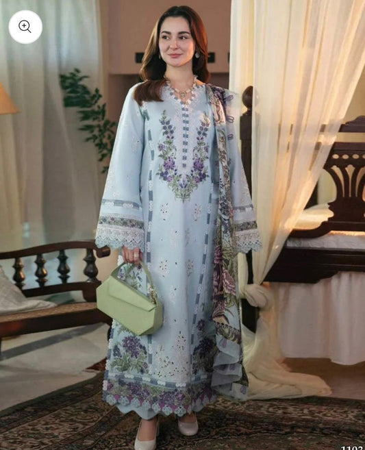 QALMQAR EMBROIDED LAWN 3PC WITH VOIL DIGITAL DUPATTA BIC_1103