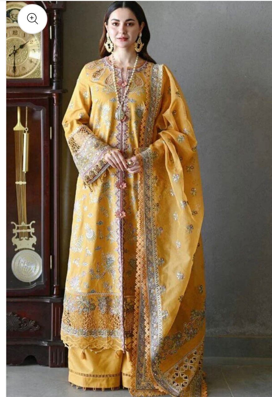 QALAMKAR LUXURY LAWN UNSTITCHED 3PC WITH ORGANZA DUPATTA