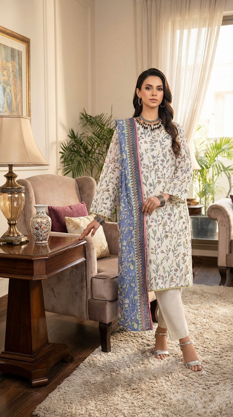 Zesh  brand  Ladies 3 Piece Lawn Suit – Unstitched – Summer Collection