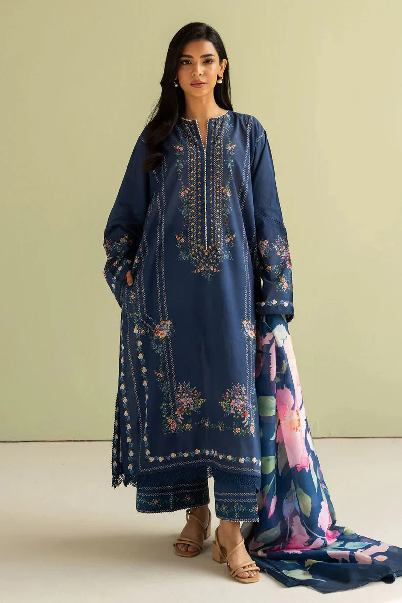 ZARA SHAHJAHAN - 3PC LAWN EMBROIDERED SHIRT WITH PRINTED CHIFFON DUPATTA (WM-405)