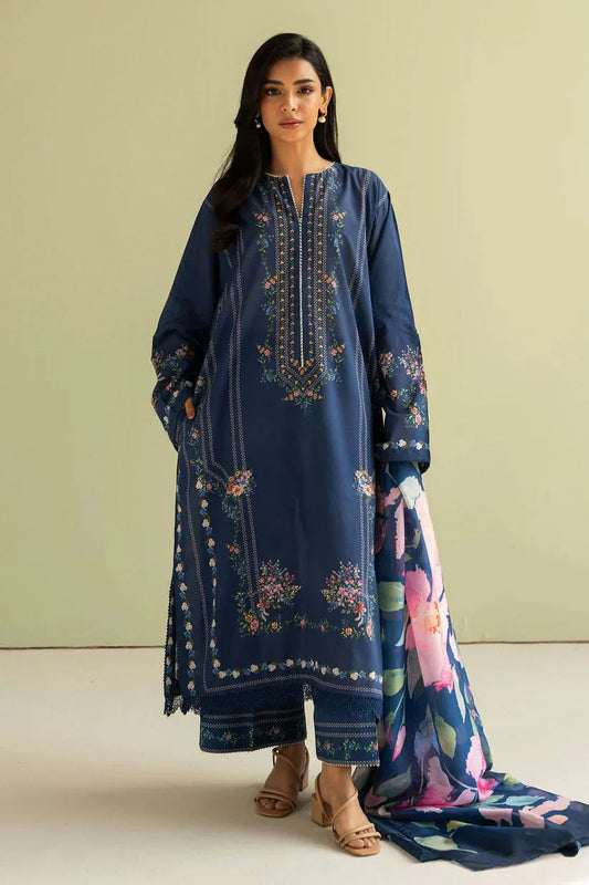 ZARA SHAHJAHAN - 3PC LAWN EMBROIDERED SHIRT WITH PRINTED CHIFFON DUPATTA (WM-405)