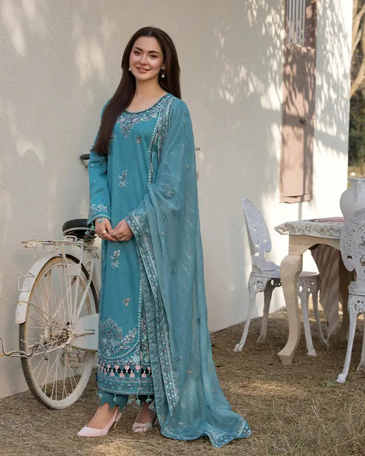 ALLYS - 3PC LAWN EMBROIDERED SHIRT WITH BAMBER CHIFFON EMBROIDERED READY TO WEAR DUPATTA