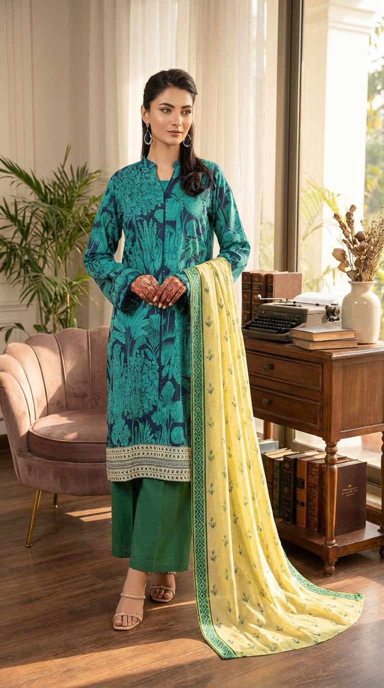 Zesh  brand  Ladies 3 Piece Lawn Suit – Unstitched – Summer Collection
