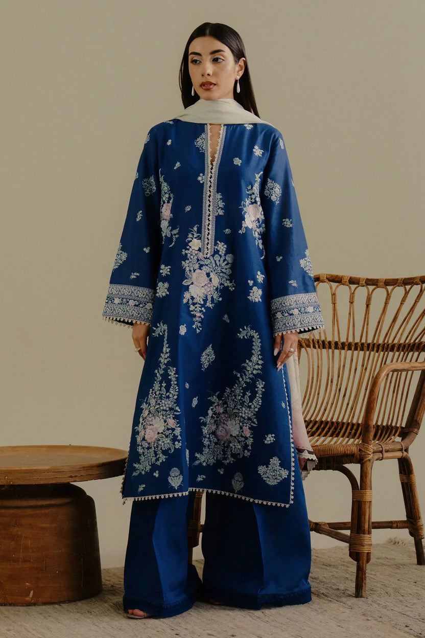 ZARA SHAHJAHAN- 3PC LAWN EMBROIDERED SHIRT WITH PRINTED CHIFFON DUPATTA (WM-414)