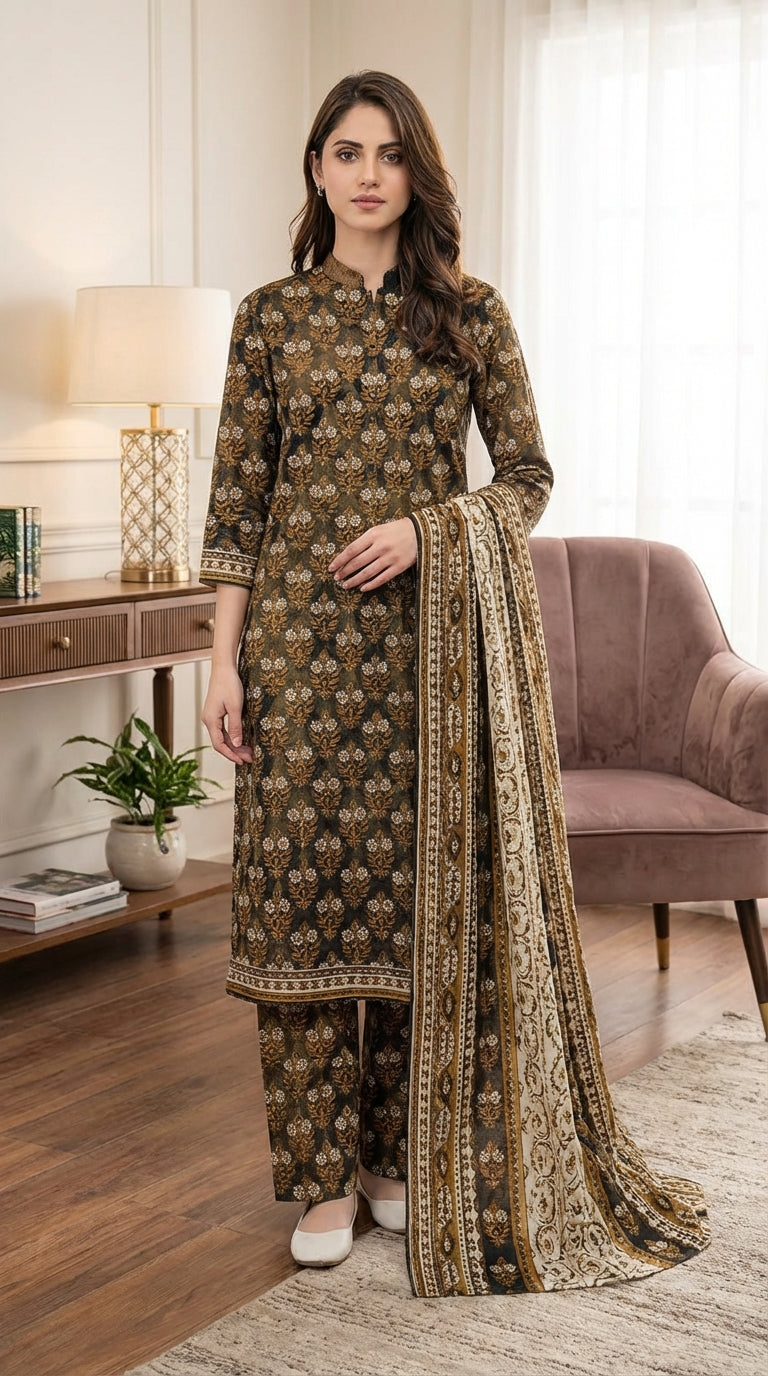 Fizza noor ladies 3 Piece Lawn Suit – Unstitched – Summer Collection