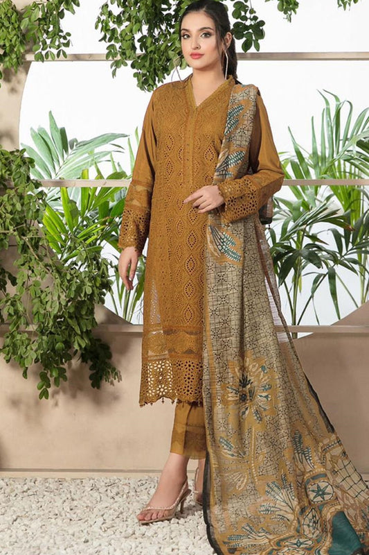 Chikenkari lawn Embroidered Three Piece Collection (D-762 Musturd)