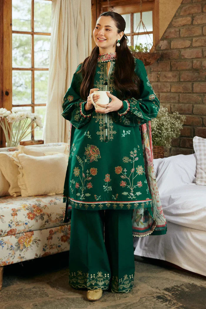 ZARA SHAHJAHAN- 3PC LAWN EMBROIDERED SHIRT WITH PRINTED CHIFFON DUPATTA (WM-411)