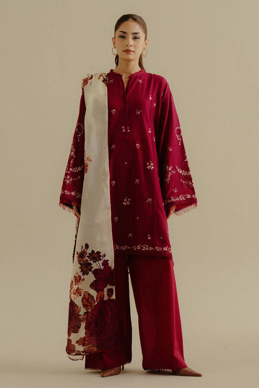 ZARA SHAHJAHAN- 3PC LAWN EMBROIDERED SHIRT WITH PRINTED CHIFFON DUPATTA (WM-415)