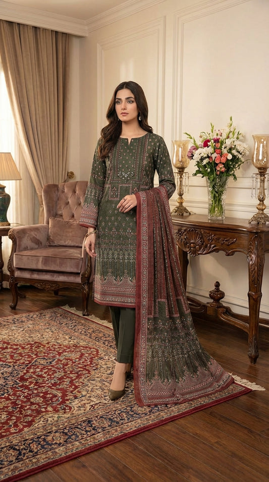 Bareeze brand  Ladies 3 Piece Lawn Suit – Unstitched – Summer Collection